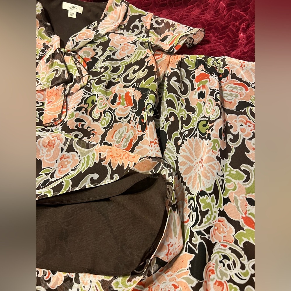 EUC Cato Brown & Coral Colored Floral Two-Piece Dress Set 14-16W - Picture 5 of 13